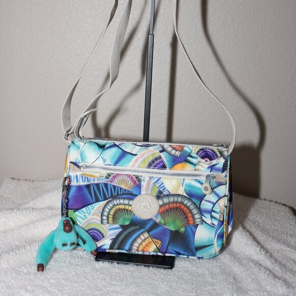 Kipling Callie Crossbody Bag Multi Color Blue Green Yellow Teal With Monkey - Picture 1 of 7
